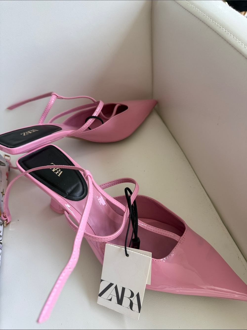 ZARA Pink Patent Pointed-Toe Slingback Heels